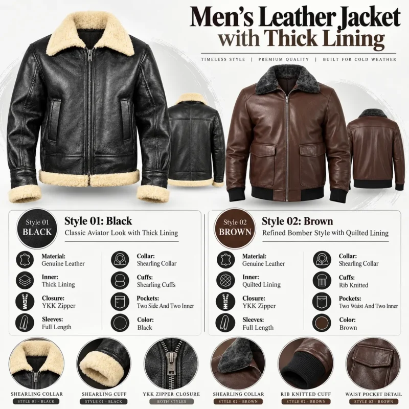 Mens Leather Jacket with Thick Lining info graph