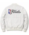 Men's New York Knicks FISLL 2026 Pro Basketball Finals Champion Team White Leather Bomber Jacket Back