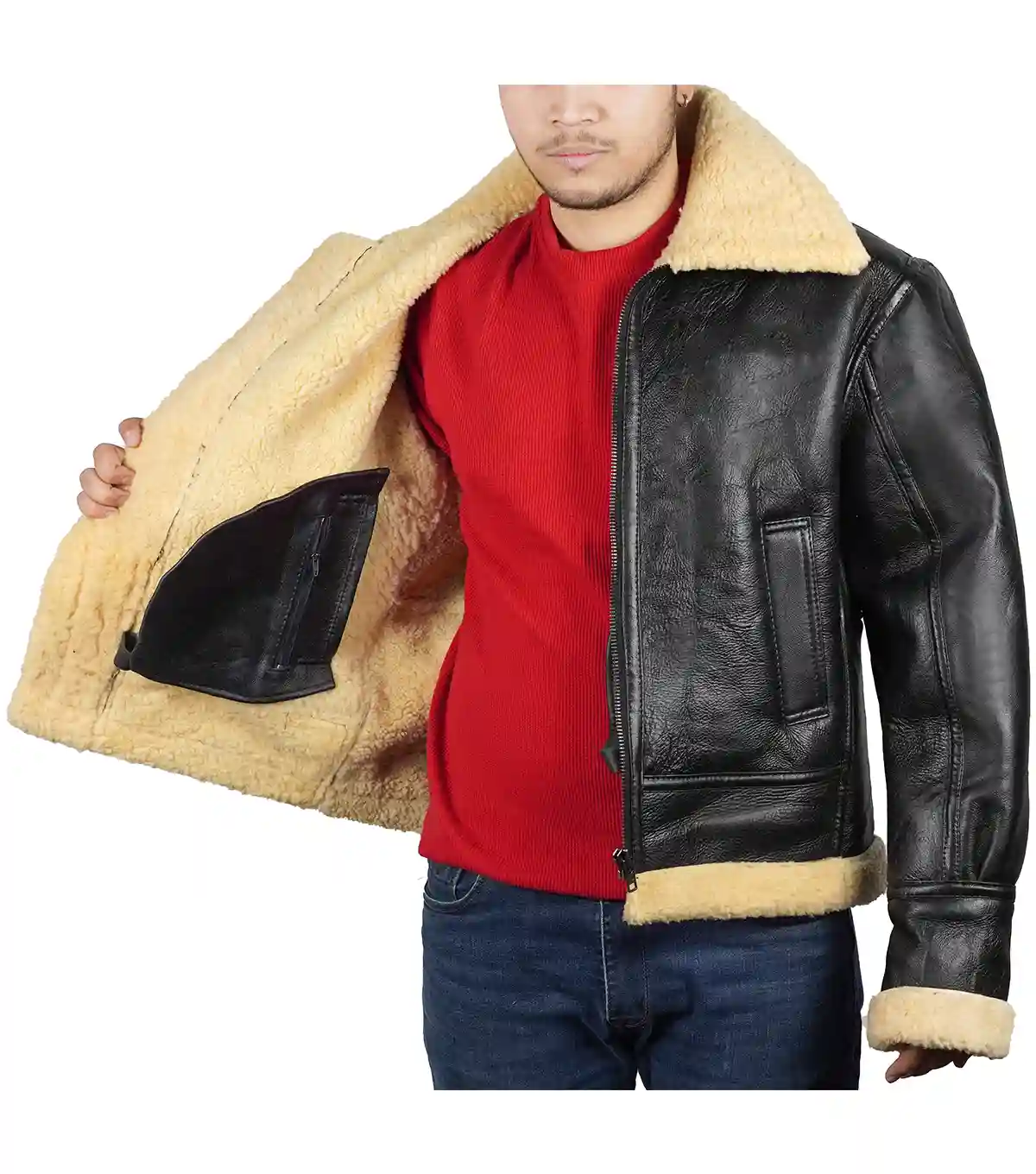 Men’s Shearling Leather Jacket with Thick Lining
