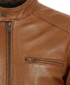 Mens Tan Brown Athletic Build Full Grain Leather Biker Jacket