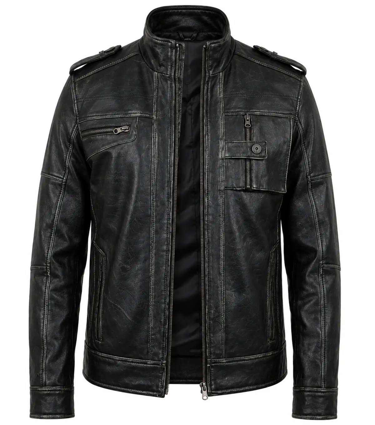 Mens Vintage Black Leather Motorcycle Rider Jacket