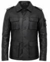 Mens Vintage Black Real Leather Button Jacket