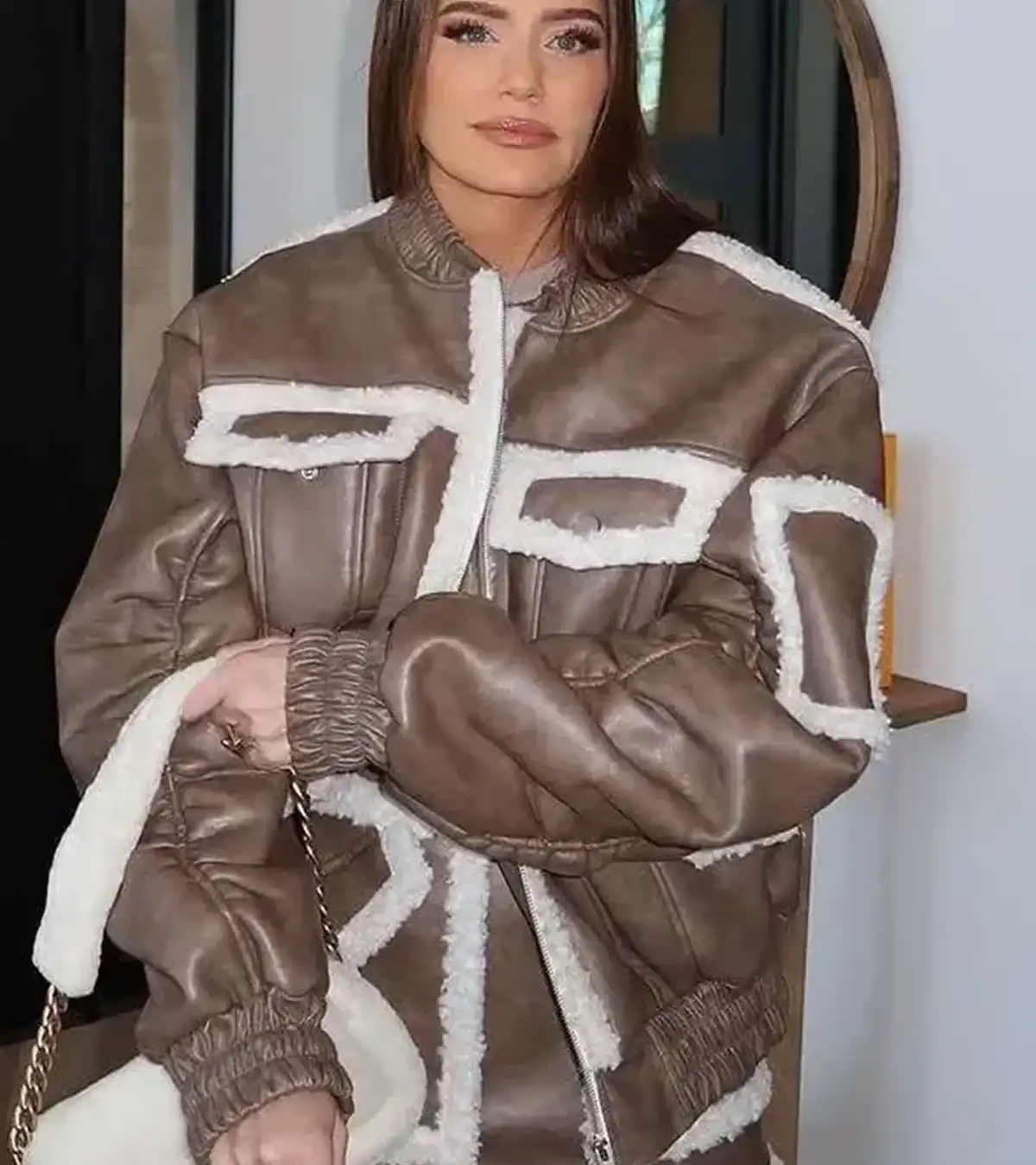Meredith Marks TV Show Brown Real Leather Bomber Jacket Sale