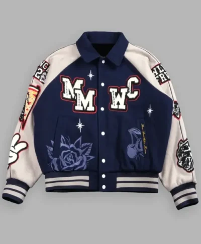 Mickey Mouse Wolves Club Navy Blue and White Letterman Jacket Front