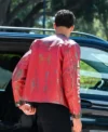 Morocco National Team Camp 2026 Achraf Hakimi Distressed Red Leather Jacket Back