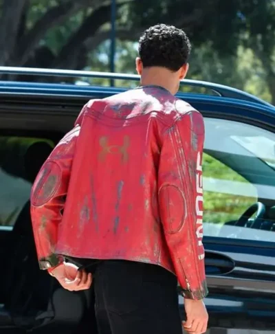 Morocco National Team Camp 2026 Achraf Hakimi Distressed Red Leather Jacket Back