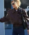 NYC 2026 Bella Hadid Brown Leather Jacket