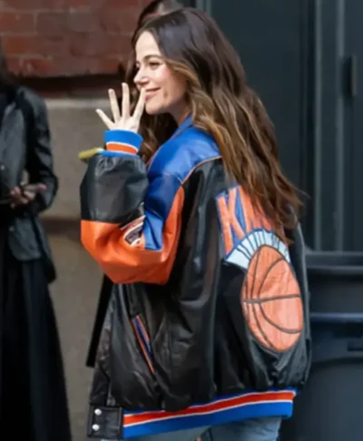 New York City Tribeca Festival 2026 Molly Gordon Knicks Oversized Leather Jacket Left