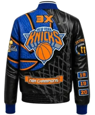 New York Knicks 2026 Pro Basketball 3X Champions Leather Jacket Back