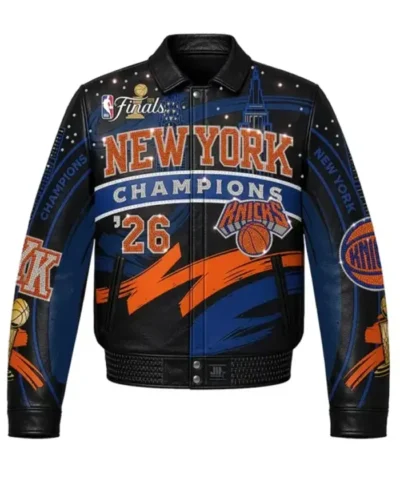 New York Knicks 2026 Pro Basketball Champions JH Design Leather Jacket Front