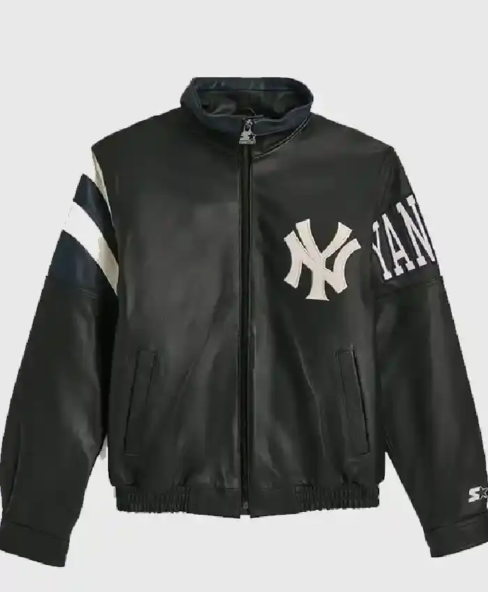 New York Yankees Jordan Clarkson Starter Vintage Black White Leather Jacket For Men and Women
