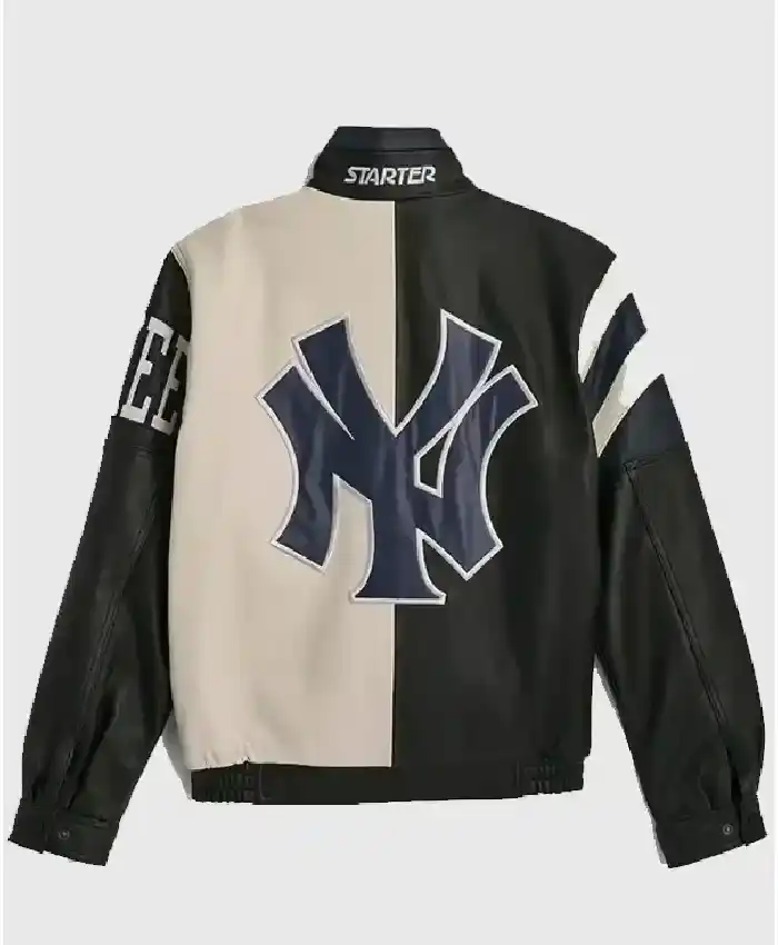 New York Yankees Jordan Clarkson Starter Vintage Black White Leather Jacket