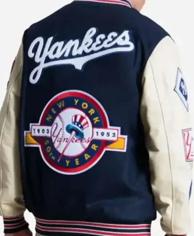 New York Yankees Starter 50th Year Blue and Cream Letterman Varsity Jacket Back