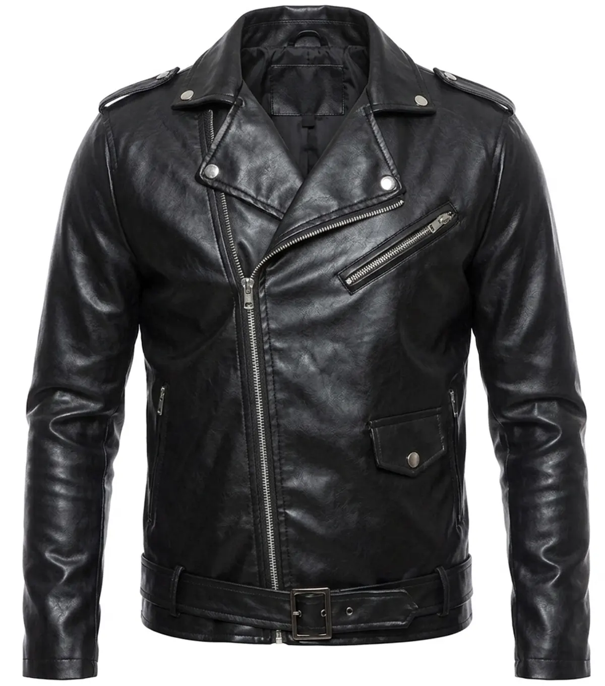 Ninja Stealth Black Faux Leather Biker Jacket for Men