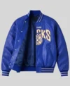 Ny Knicks X Chrome Hearts Blue Leather Jacket Closeup