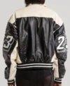 On The Run Moto White and Black Bomber Leather Jacket For Sale