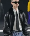 PFW 2026 Romeo Beckham Black Leather Jacket