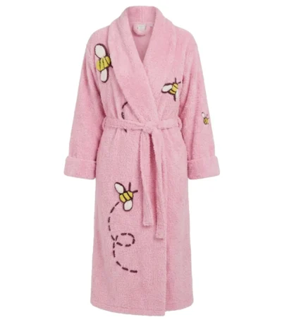 Pink Bee and Beehive Chenille Bathrobe