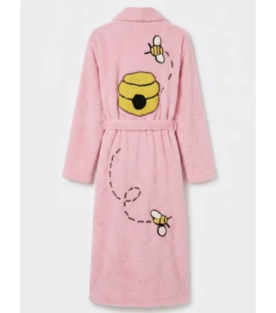 Pink Bee and Beehive Chenille Bathrobe back
