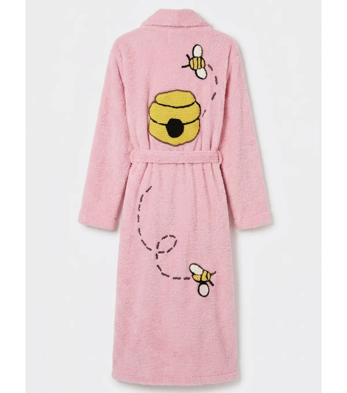 Pink Bee and Beehive Chenille Bathrobe back