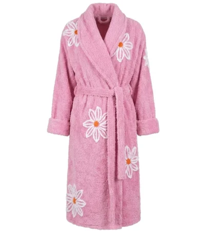 Pink Falling Daisies Floral Chenille Bathrobe