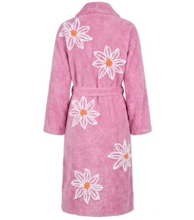 Pink Falling Daisies Floral Chenille Bathrobe back
