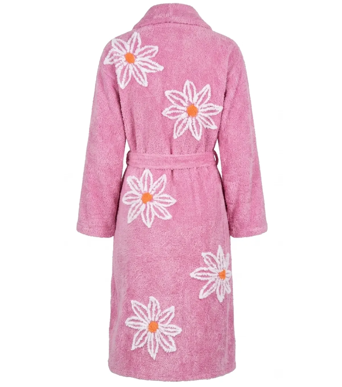 Pink Falling Daisies Floral Chenille Bathrobe back