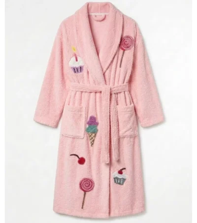 Pink Sweet Dreams Candy Theme Chenille Bathrobe