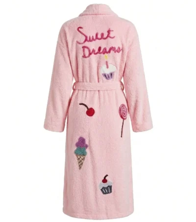 Pink Sweet Dreams Candy Theme Chenille Bathrobe back