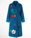 Plush Pacific Blue Confetti Kitty Cat Theme Chenille Bathrobe