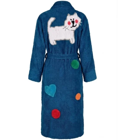 Plush Pacific Blue Confetti Kitty Cat Theme Chenille Bathrobe back