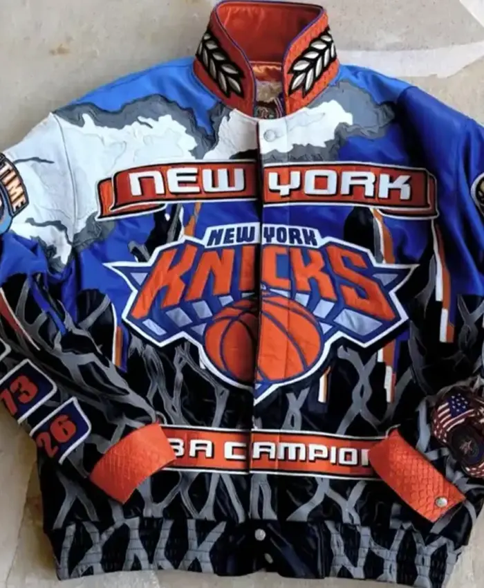 Pro Basketball Jeff Hamilton New York Knicks 2026 Champions Leather Jacket Front