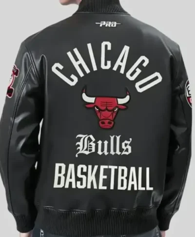Pro Standard Chicago Bulls EST. 1966 Basketball Black Leather Bomber Jacket Back