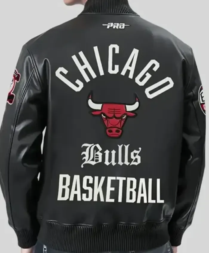 Pro Standard Chicago Bulls EST. 1966 Basketball Black Leather Bomber Jacket Back