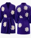 Purple Falling Daisies Floral Chenille Kimono Bathrobe