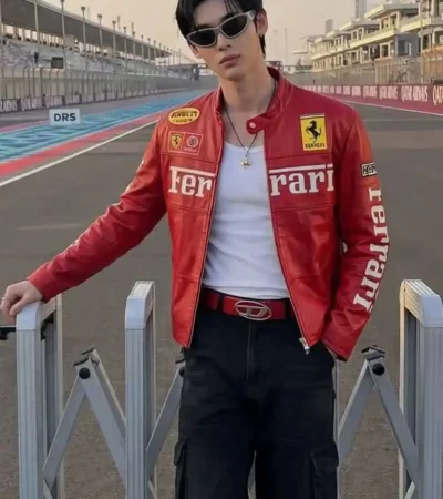 Qatar Grand Prix Wonho Red Ferrari Leather Jacket