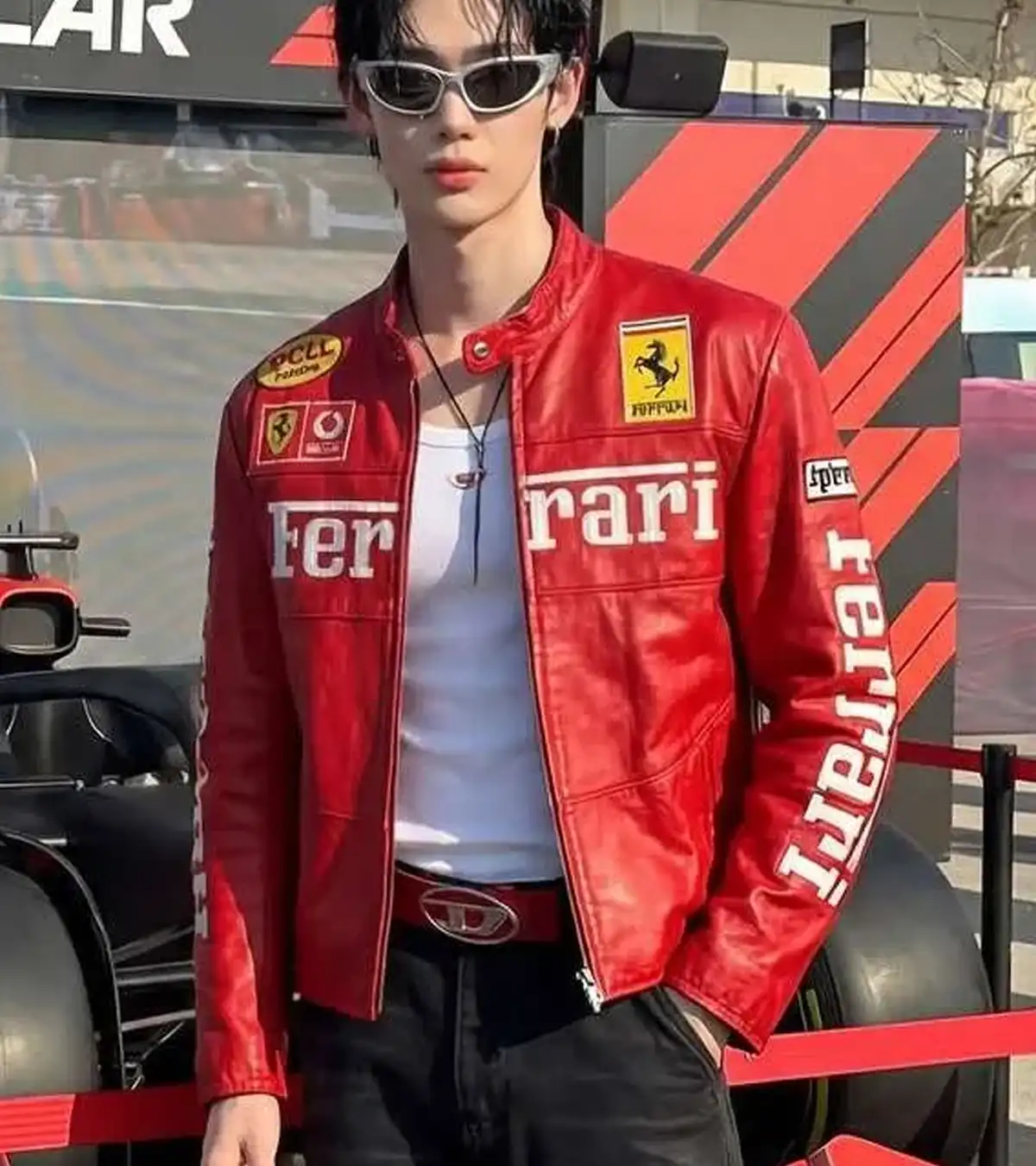 Qatar Grand Prix Wonho Red Ferrari Leather Jacket Sale
