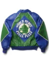 Rapper Swizz Beatz Pelle Pelle Green and Blue World Peace Leather Jacket Back