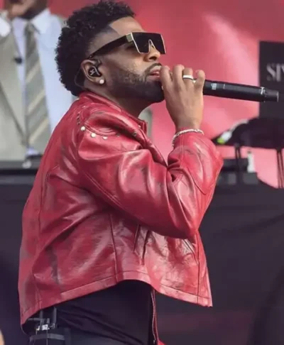 Roundhay Festival 2026 Jason Derulo Red Leather Moto Jacket Right