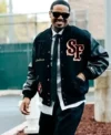 San Francisco 49ers Kendrick Bourne Black Wool and Leather Sports Varsity Jacket Sale