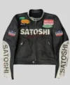 Satoshi Nakamoto 7 Cafe Racer Black Leather Motorcycle Jacket Front