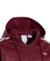 Shop Adidas Originals FW25 Classic Wine Red Leather Hooded Jacket Back