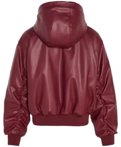 Shop Adidas Originals FW25 Classic Wine Red Leather Hooded Jacket for Women's Back