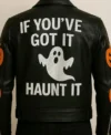 Shop Halloween Handmade Pumpkin and Skull Black Leather Biker Jacket