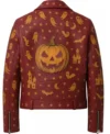 Shop Halloween Pumpkin Print Asymmetrical With Waist Belted Style Purple Leather Biker Jacket