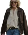 Shop In the City 2026 TV Series Lindsay Hubbard Brown Bomber Leather Jacket For Sale