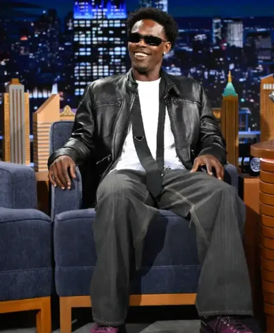 Shop Jazz Chisholm Jr The Tonight Show Starring Jimmy Fallon 2026 Blacke Leather Jacket For Men and Women