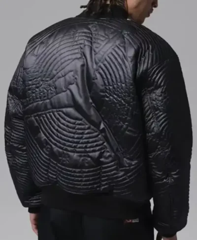 Shop Jordan Flight Black Leather Bomber Jacket Back