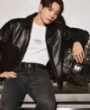Shop Jungkook x Calvin Klein Black Leather Racer Jacket