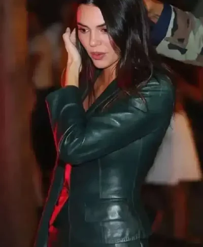 Shop Kendall Jenner New York City 2026 Green Leather Blazer